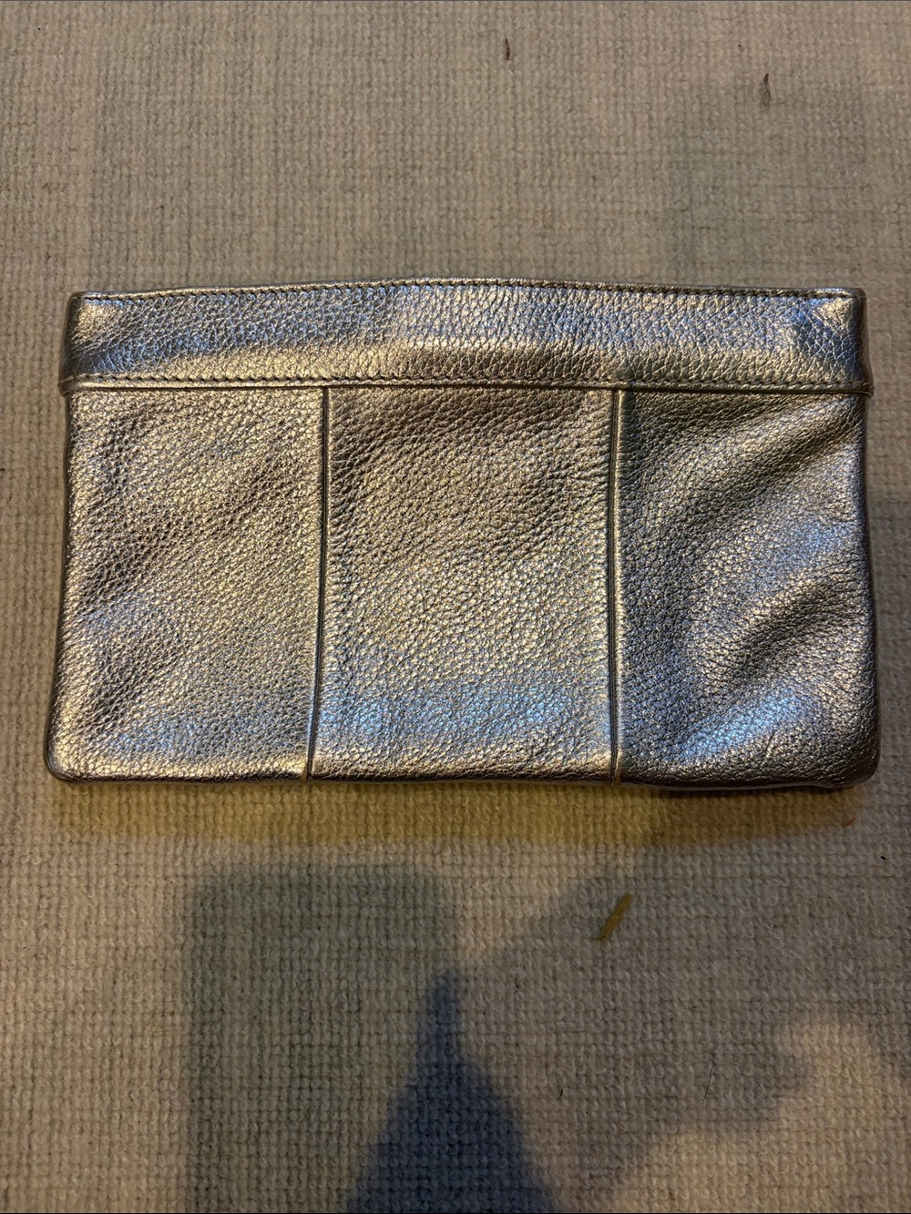 J. Crew Metallic Silver Leather Clutch, spring closure. Fully lined.